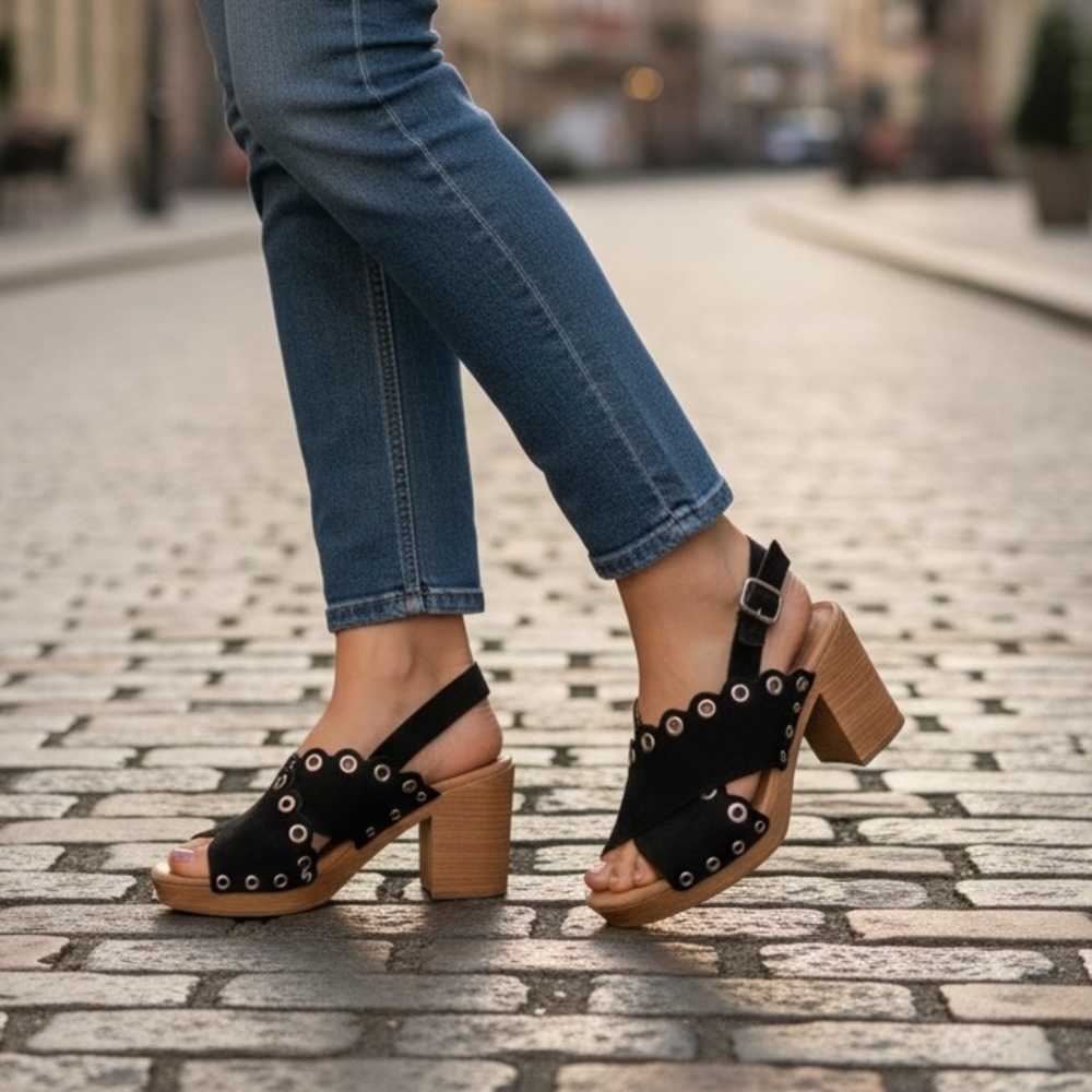 Eric Michael Black Suede Stacked Heel Sandals Size EU 41‎ US 10-10.5 Resort